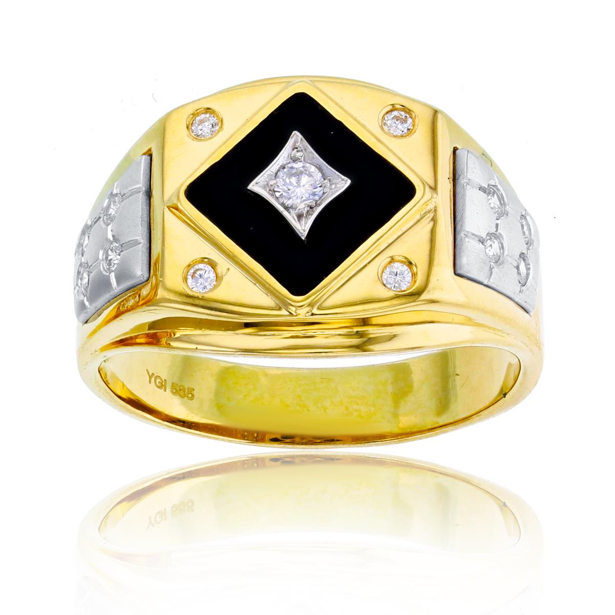 14K Two-Tone Gold Yellow & White Rhomb Onyx on Cushion Men's Ring
