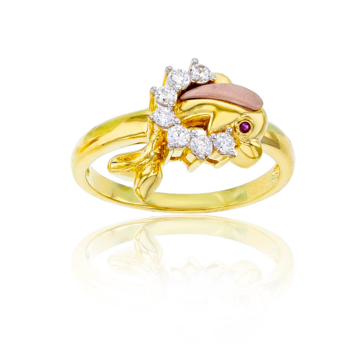 14K Gold Yellow & Rose Red/White CZ Dolphin Ring
