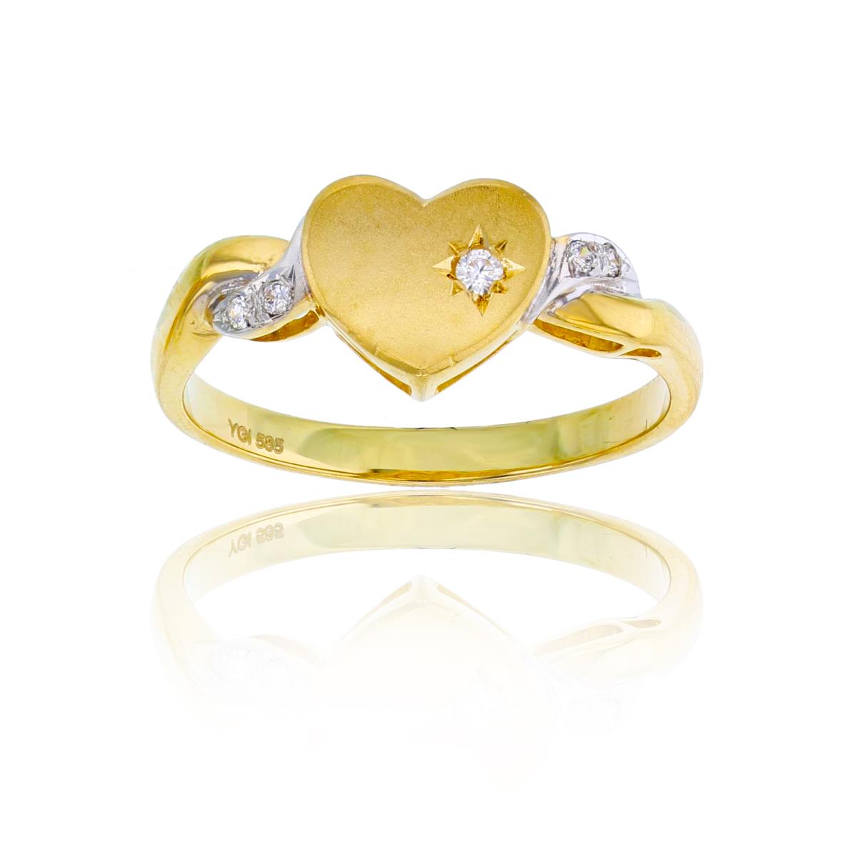 14K Yellow Gold CZ Heart Satin Ring