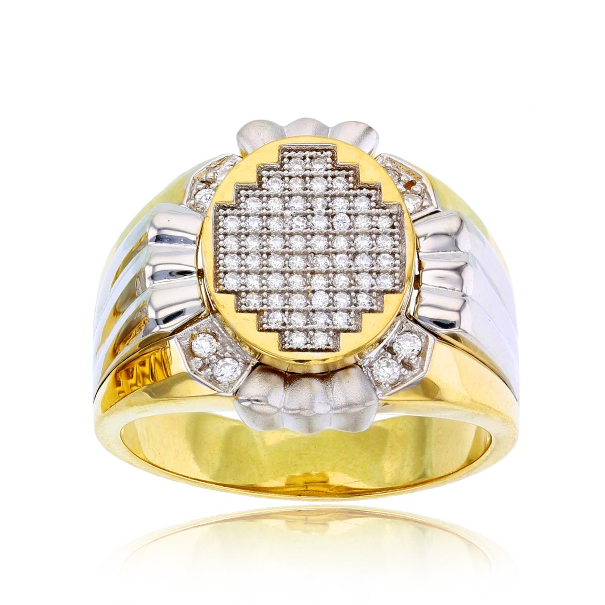 14K Two-Tone Yellow & White Gold CZ Paved Oval Men's Ring