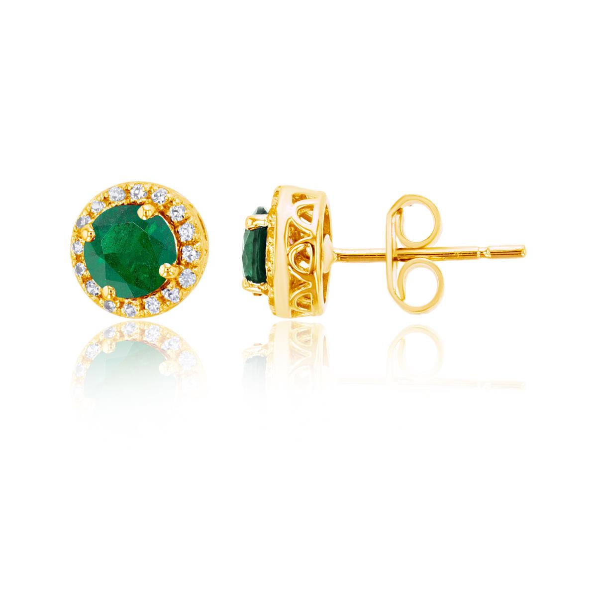 14K Yellow Gold 0.12 CTTW Rnd Diamond & 4mm Rnd Emerald Circle Stud Earring