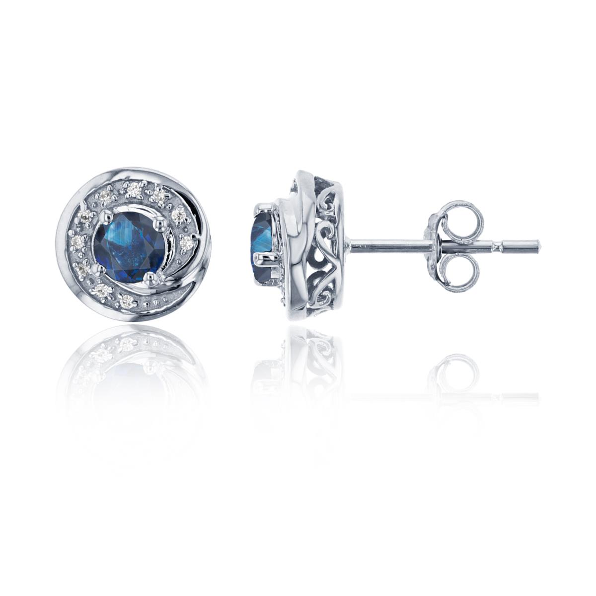 14K White Gold 0.06 CTTW Rnd Diamond & Rnd Sapphire Stud Earring