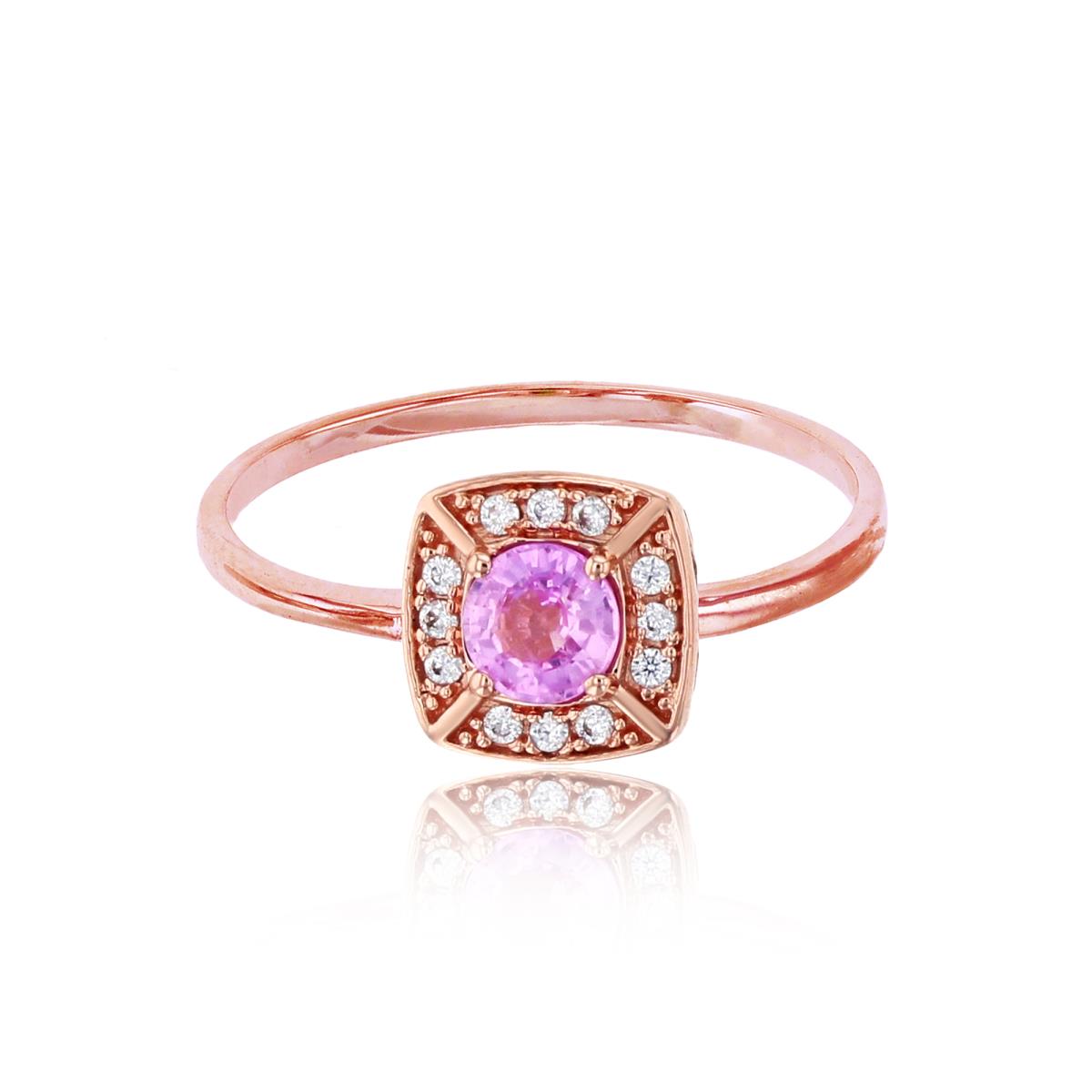 14K Rose Gold 0.06 CTTW Rd Diamond & 5mm Rd Pink Sapphire Cushion Ring
