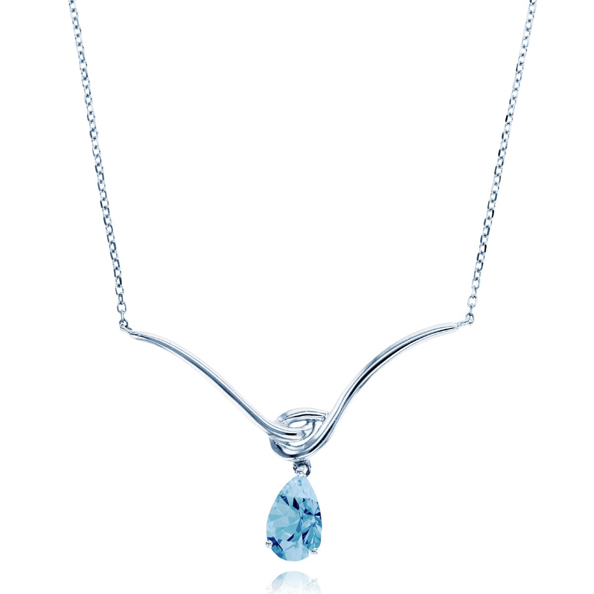 Sterling Silver Rhodium 8x5mm PS Sky Blue Topaz Dangling Drop Y- 18" Necklace