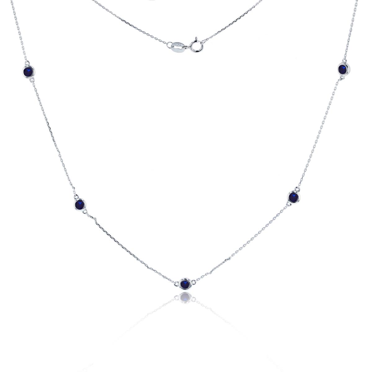 Sterling Silver Rhodium 3mm Rnd Cr Sapphire Station 17" Necklace