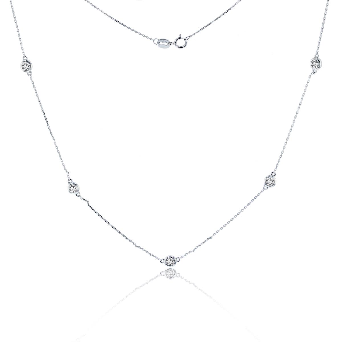 Sterling Silver Rhodium 3mm Rnd Cr White Sapphire Station 17" Necklace