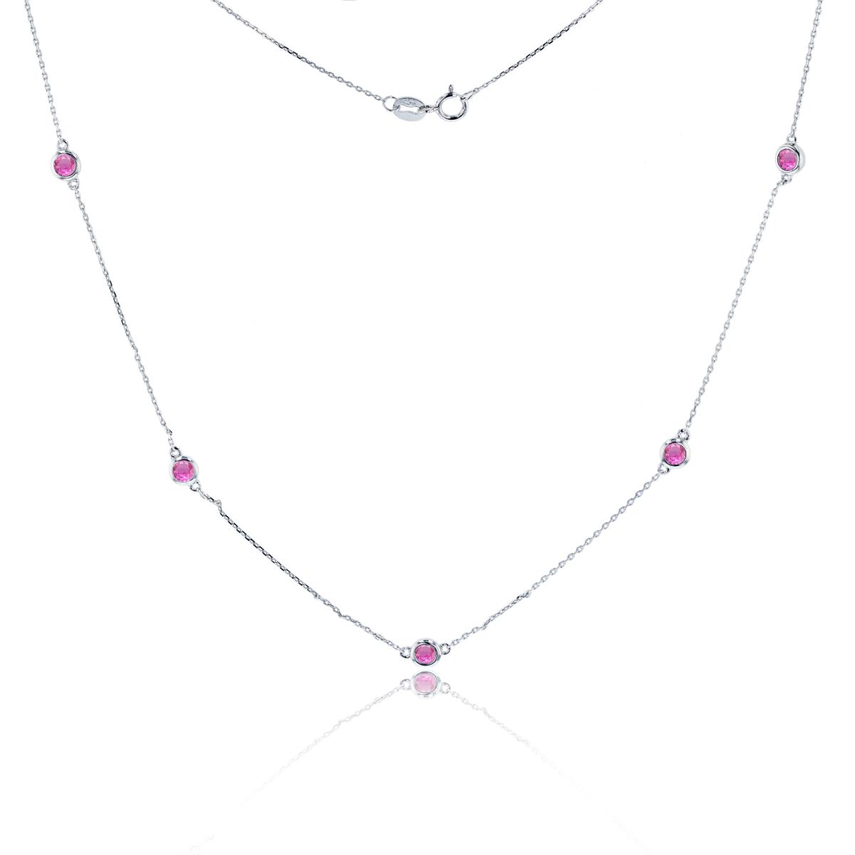 Sterling Silver Rhodium 3mm Rnd Cr Pink Sapphire Station 17" Necklace