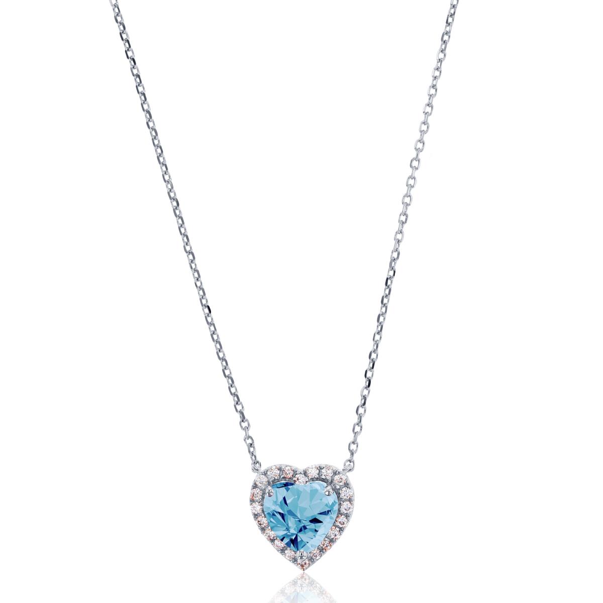 Sterling Silver Rhodium 1mm Rnd Cr White Sapphire & 6mm Heart Cut Sky Blue Topaz 18" Necklace