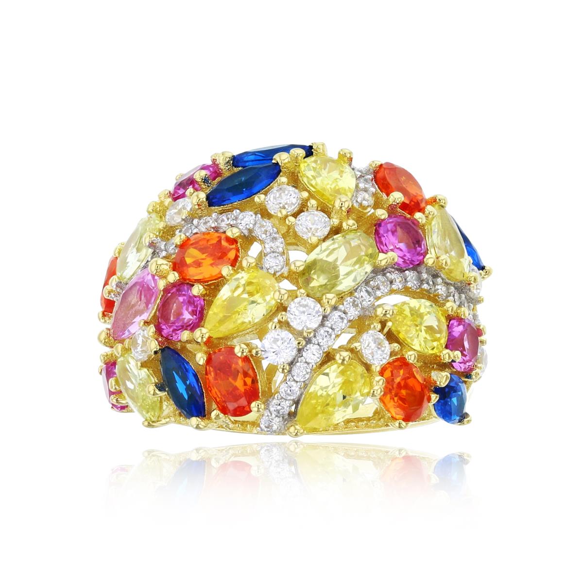 Sterling Silver Yellow CZ Different Shape Multicolor 17mm  Mosaic Ring