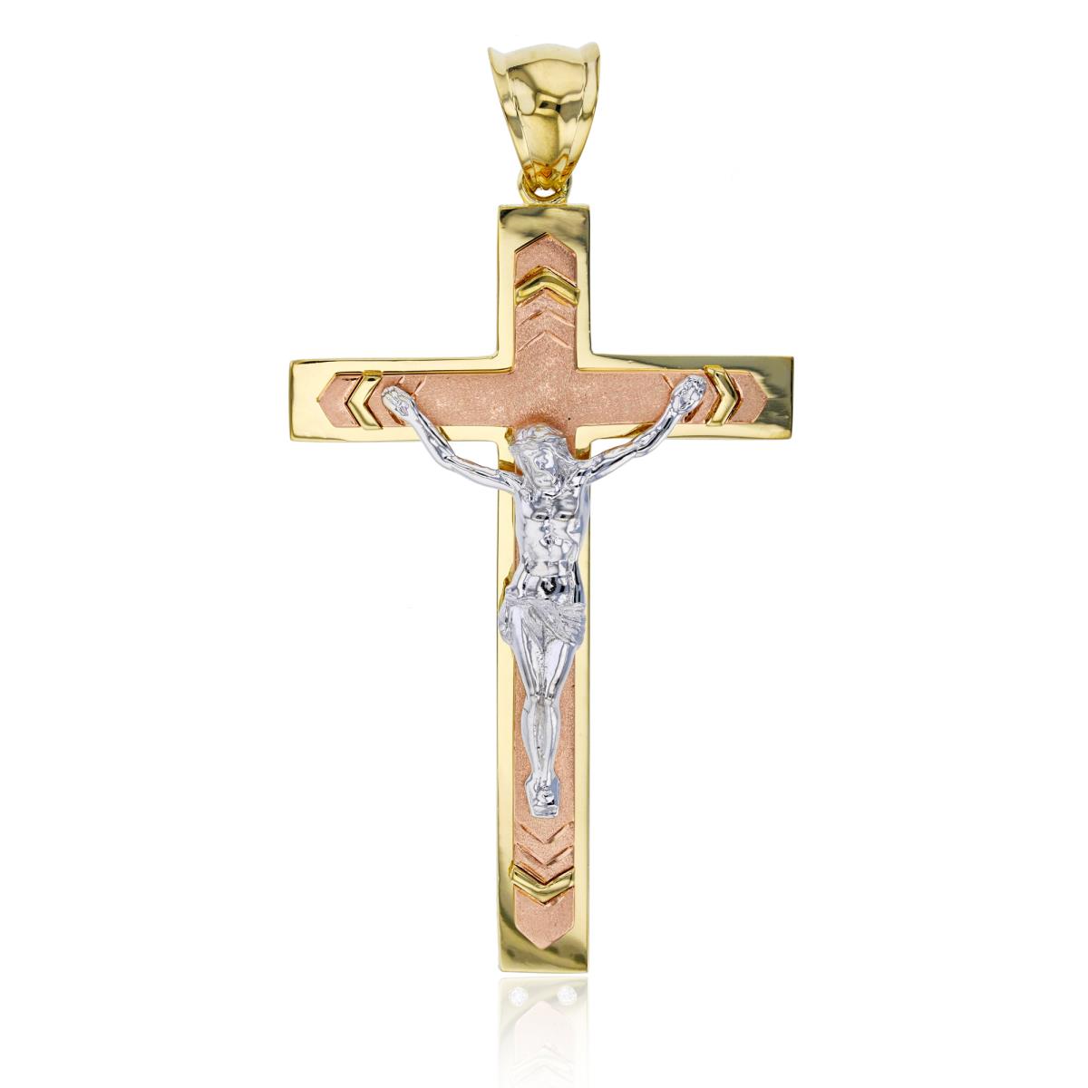 10K Tricolor Gold 75x40MM Jesus Cross Pendant