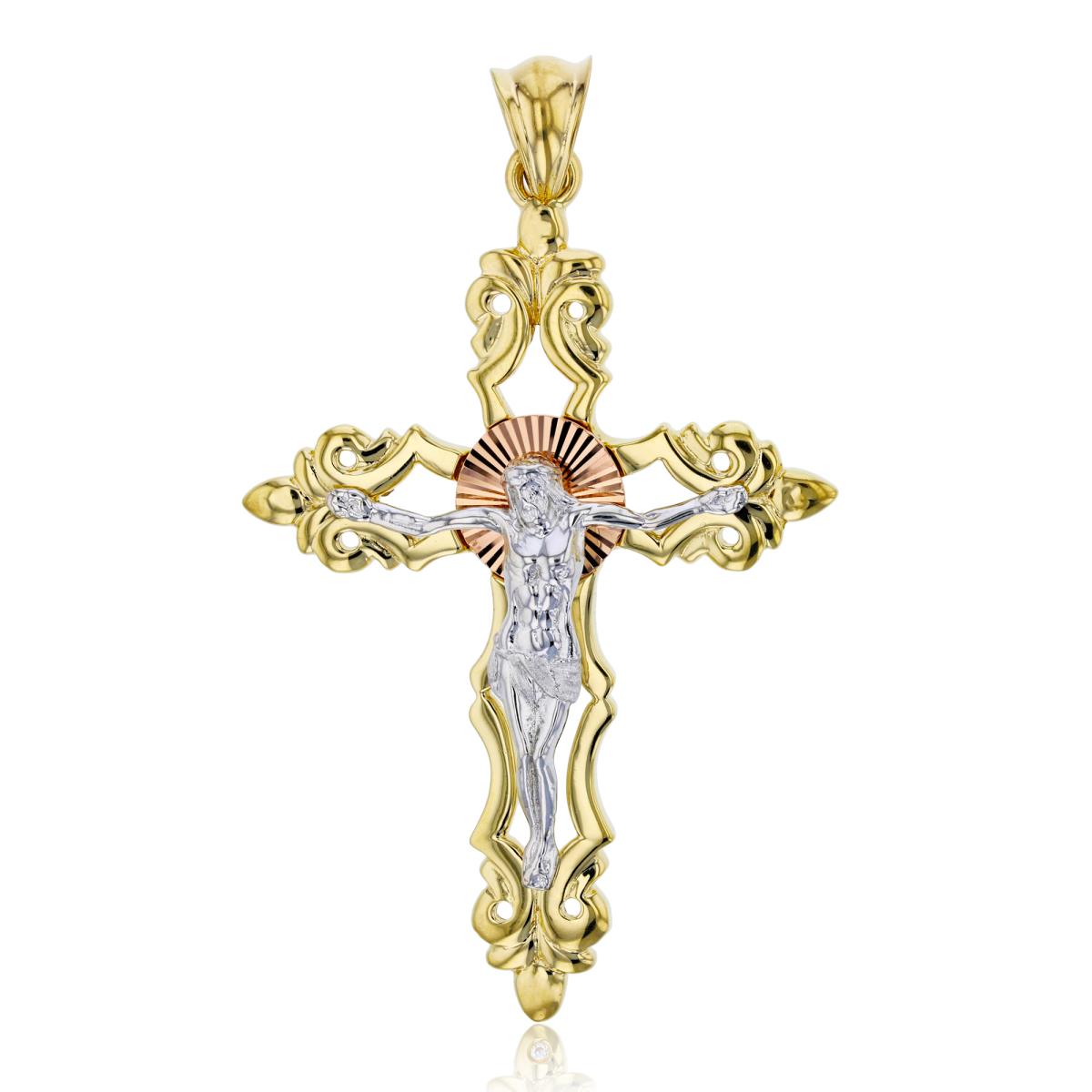 10K Tricolor Gold 65x38MM Jesus Cross Pendant
