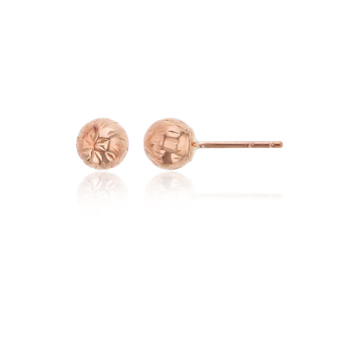 14K Rose Gold Full Diamond Cut 5.00mm Ball Stud Earring
