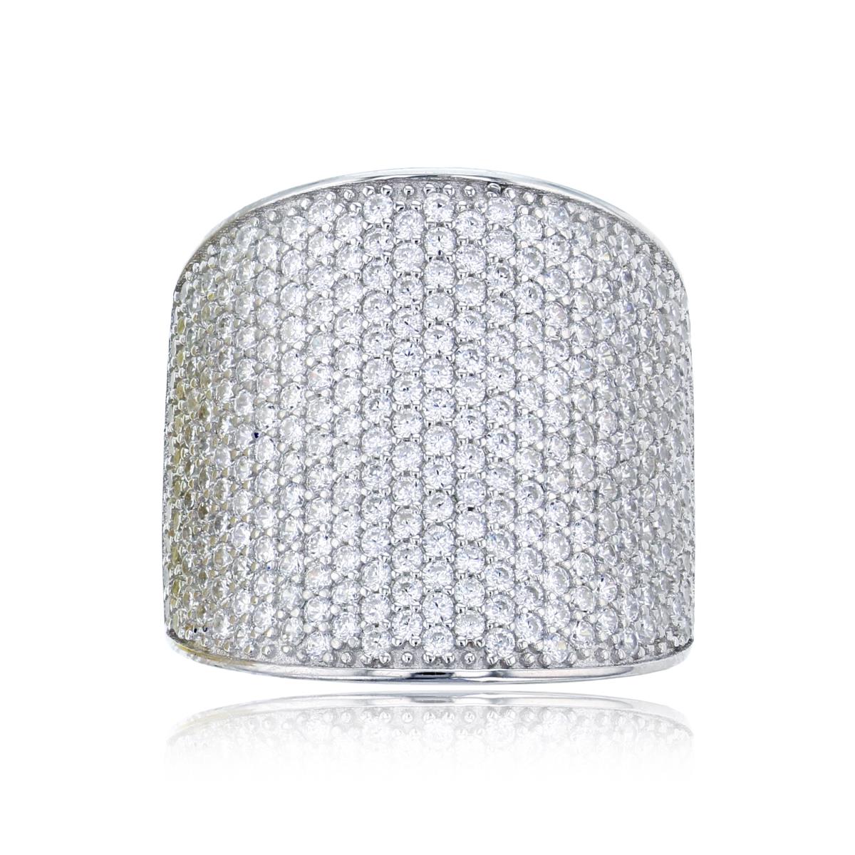 Sterling Silver Rhodium CZ Rnd Micropave Wide Ring