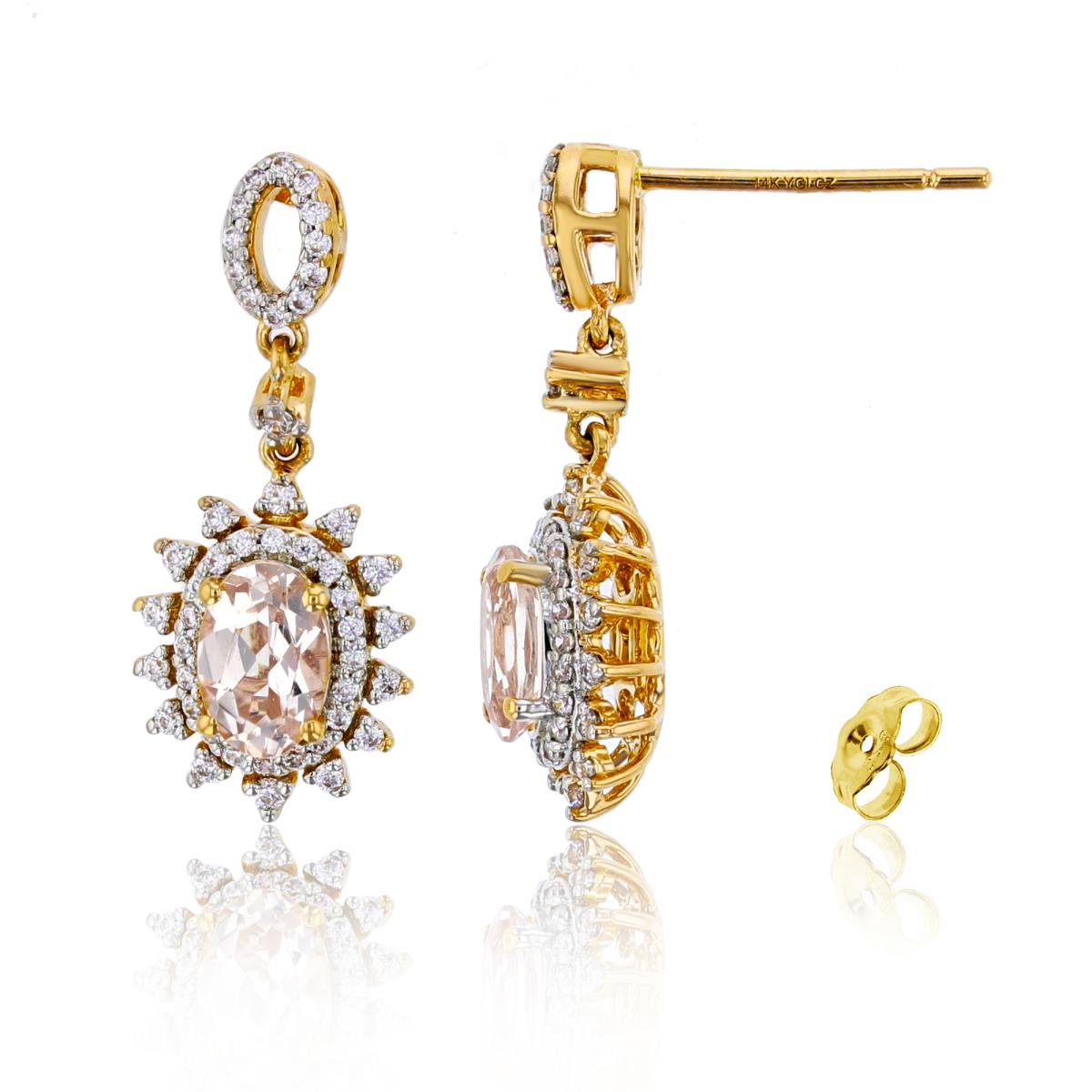 14K Yellow Gold 0.25 CTTW Rnd Diam & Ov Morganite Flower Earrings with ear Clutch backs