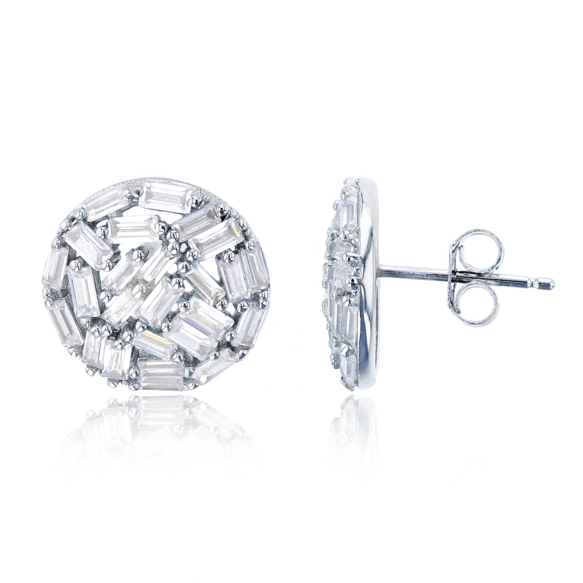 Sterling Silver Rhodium SB CZ  Scattered Circle Stud Earring