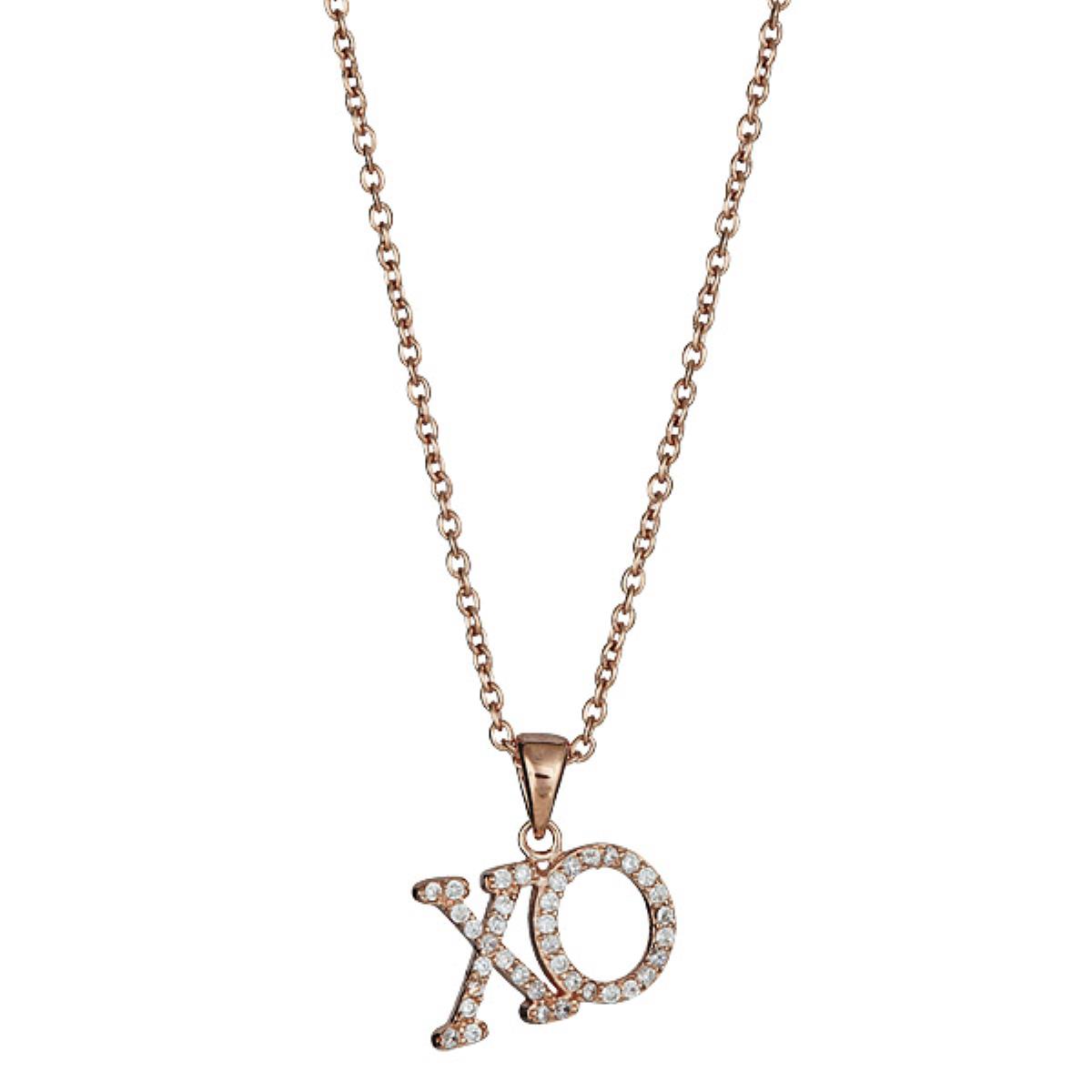 Sterling Silver Rose XO 18" Rollo Chain Necklace