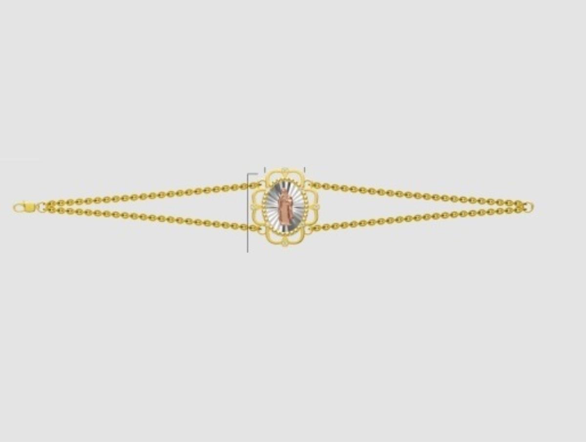 14K Tri-Color Gold 0.08CTTW Diamond DC Virgin Mary 7.25" Religious Bracelet