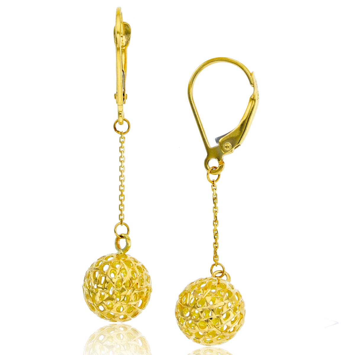 10K Yellow Gold Dangling DC Filigree Ball Leverback Earring