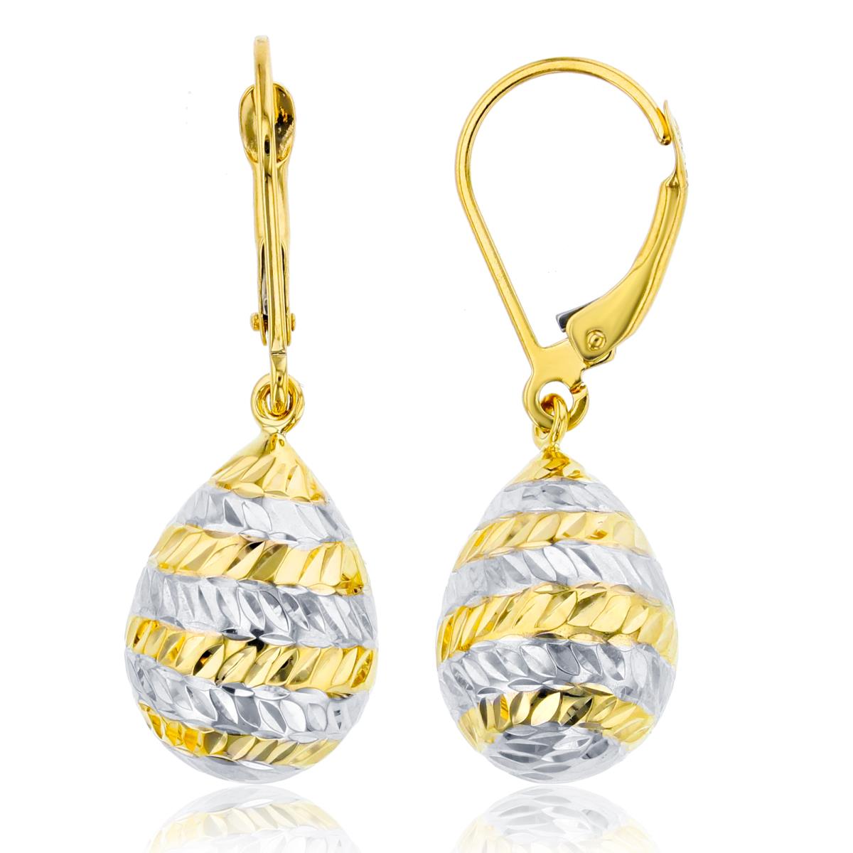 10K Two-Tone Gold Alternating DC Pear Shaped Leverback Dangling Earring
