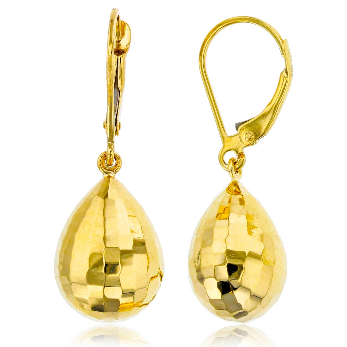 10K Yellow Gold Mosaic DC Pear Shaped Leverback Dangling Earring