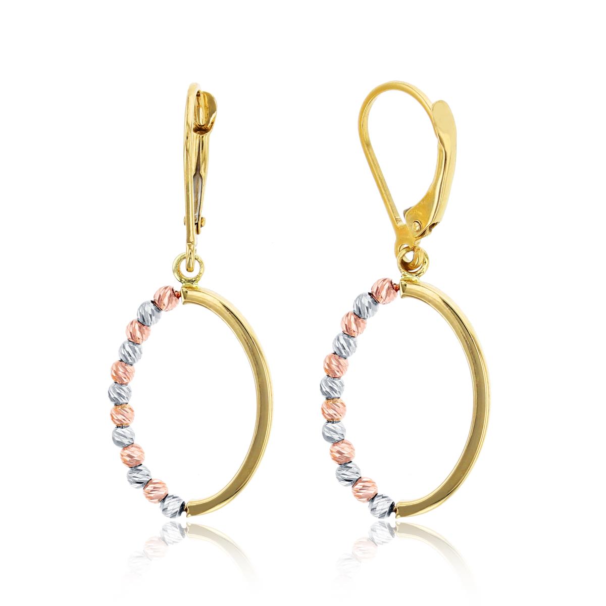 14K Tri-Color Gold Half DC Beaded Marquise Shaped Leverback Dangling Earring