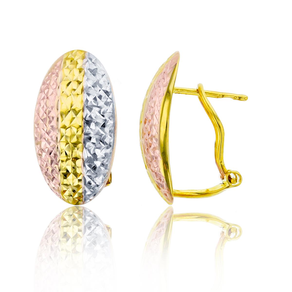 10K Tri-Color Gold Diamond Cut Domed Omega-Back Earring