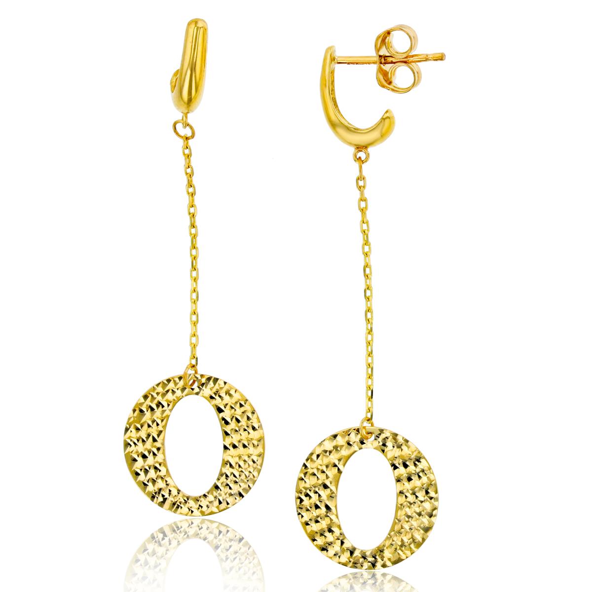 10K Yellow Gold Dangling Diamond Cut Open Circle Earring