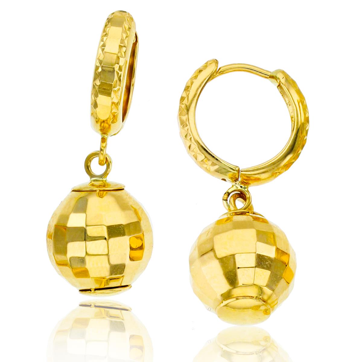 10K Yellow Gold 10mm Disco Ball Dangling Earring