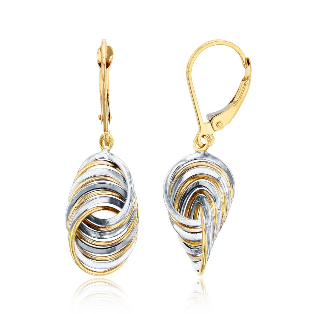 10K Two-Tone Gold Multi Interlocking Circles Leverback Dangling Earring