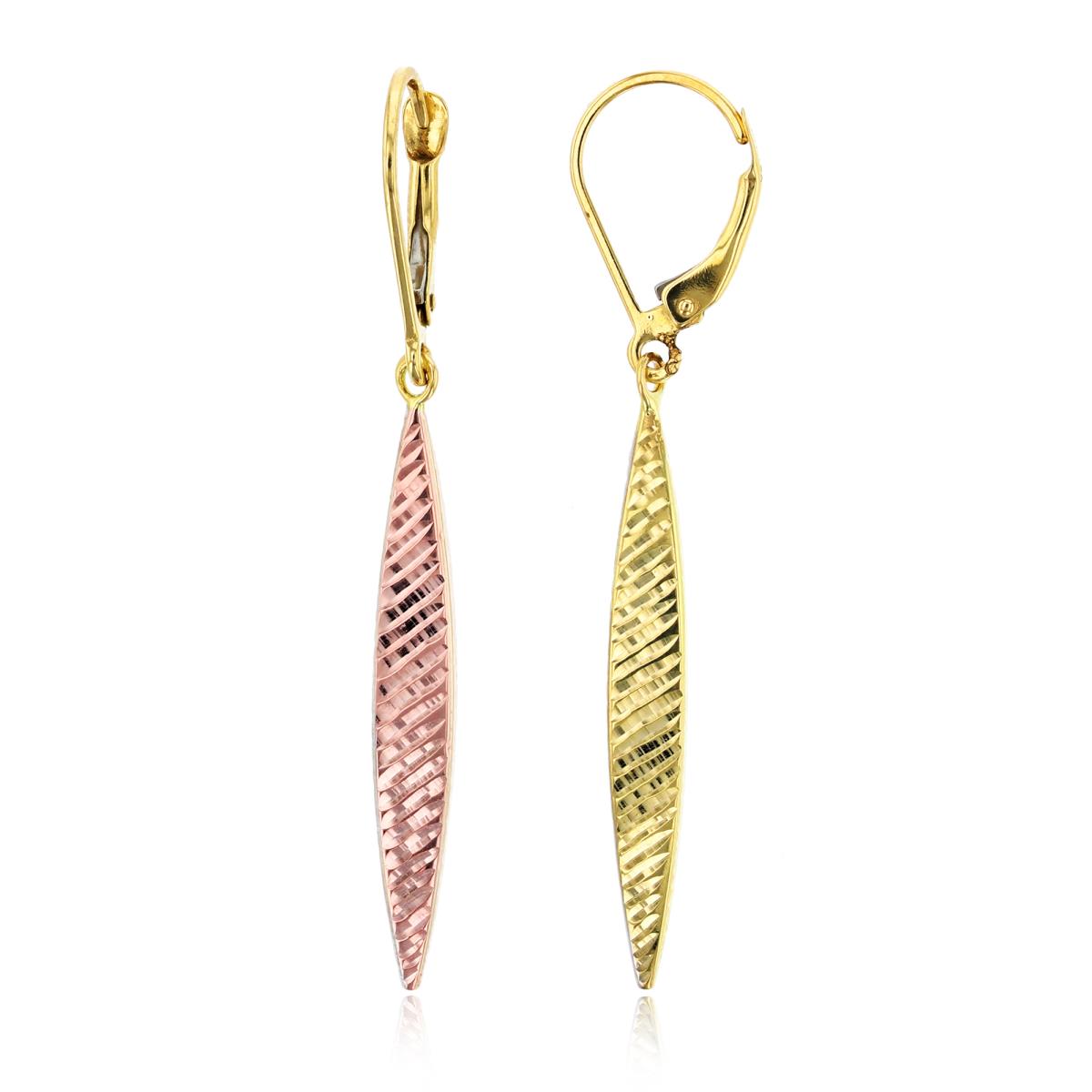14K Tri-Color Gold Diamond Cut Graduated Bar Leverback Dangling Earring