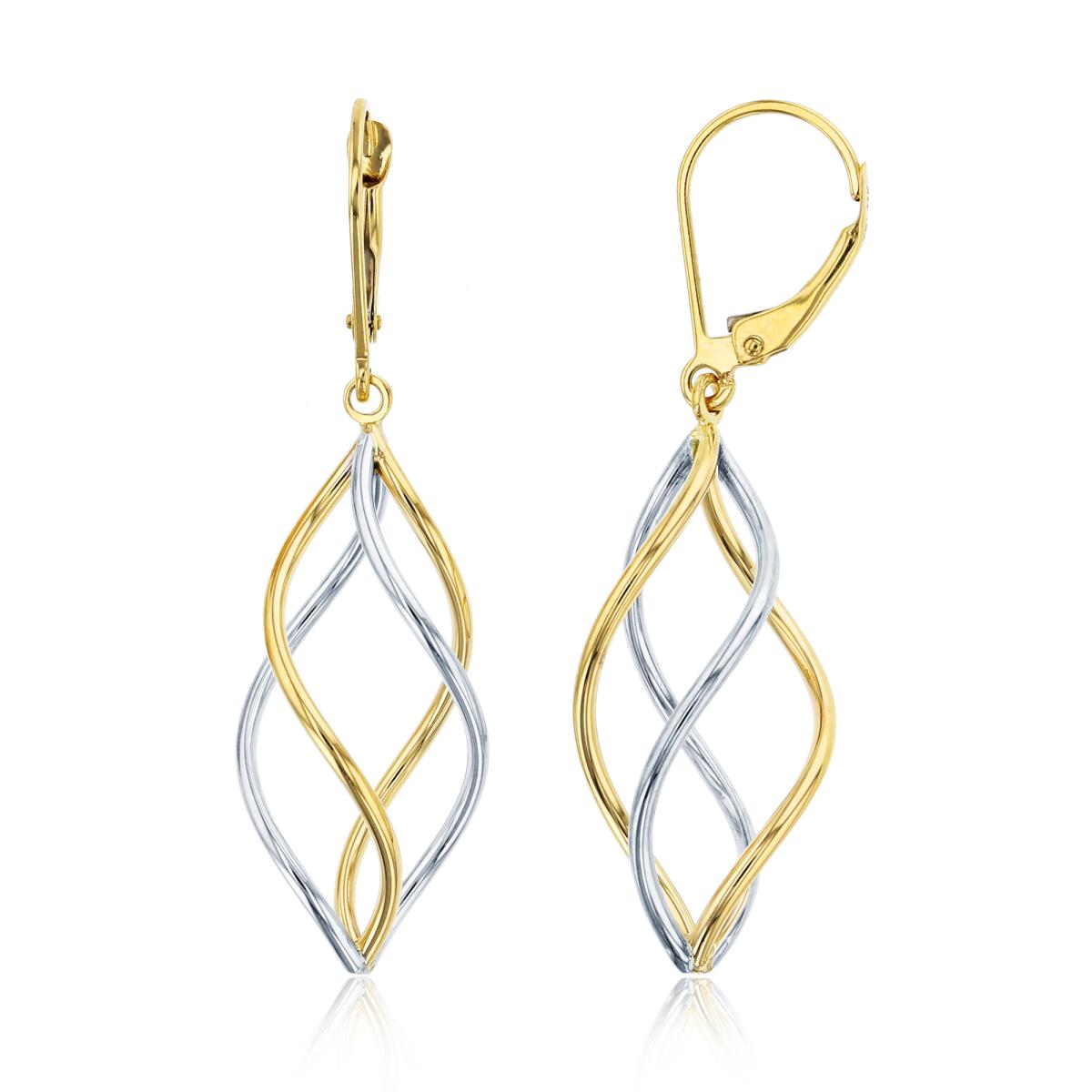 10K Two-Tone Gold Polished Twisted Leverback Dangling Earring