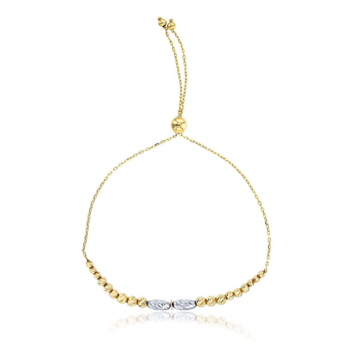 14K Two-Tone Gold Diamond Cut Graduated Beads Adjustable Bracelet