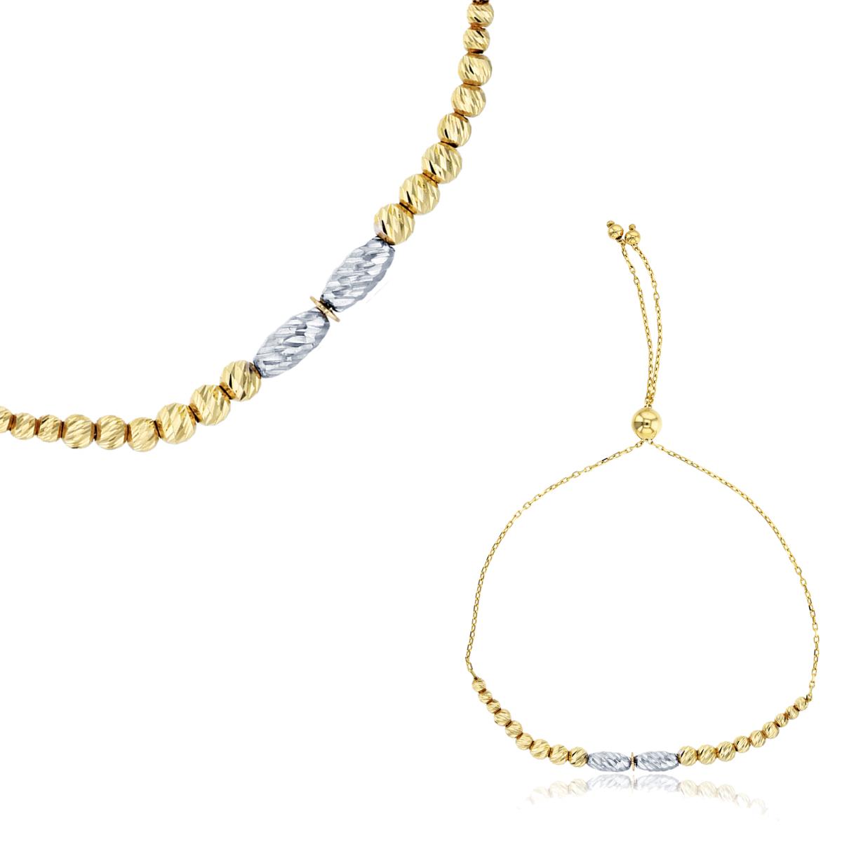 10K Two-Tone Gold Diamond Cut Graduated Beads Adjustable Bracelet