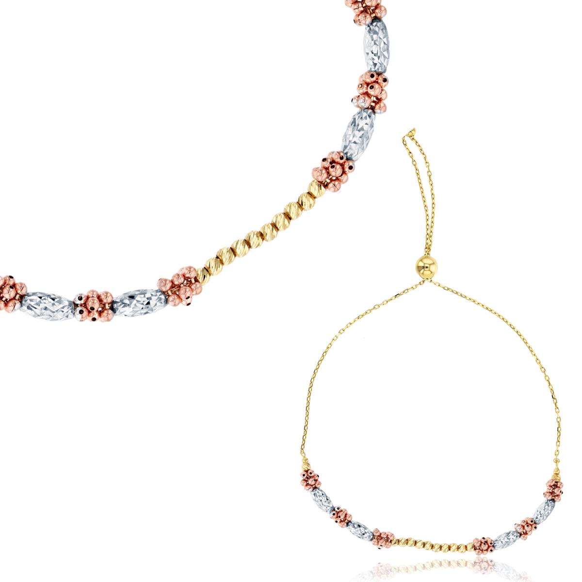 14K Tri-Color Gold DC Multi Beads Adjustable Bracelet
