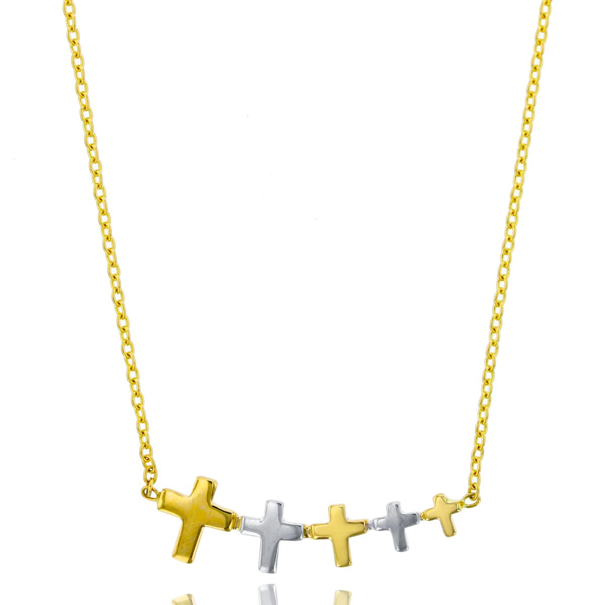 10K Two-Tone Gold Polished Graduated Crosses 16"-18" Necklace