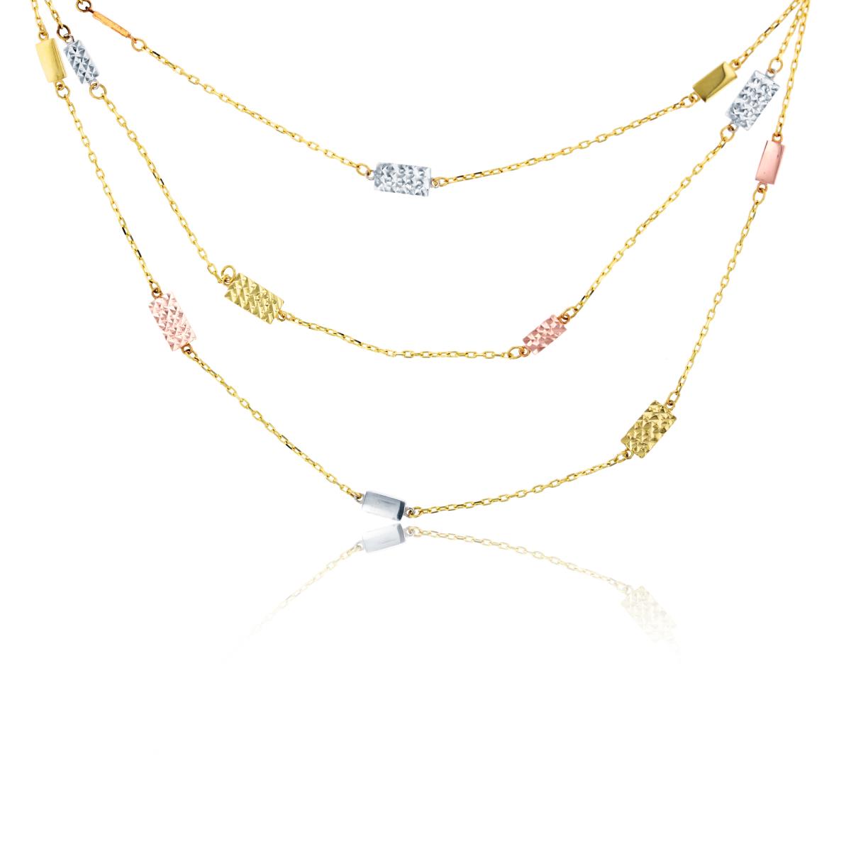 10K Tri-Color Gold 3-Strand Diamond Cut Rectangular Plates 18" Necklace