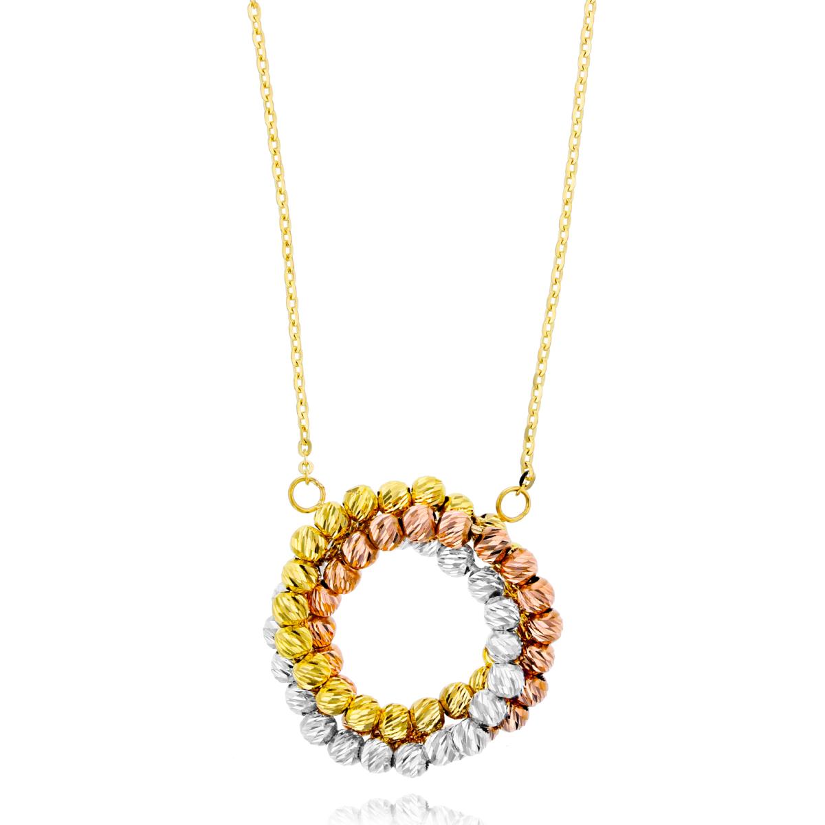 14K Tri-Color Gold DC Beaded Triple Interlocking Circles 16"-18" Necklace