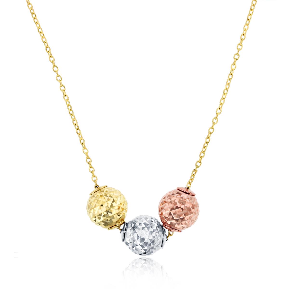 10K Tri-Color Gold Triple 8mm DC Balls 16"-18" Necklace