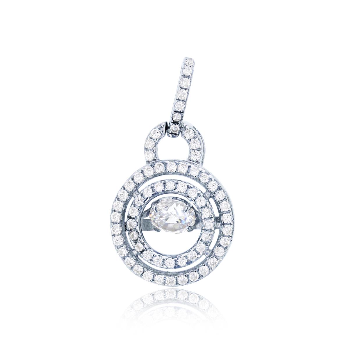 Sterling Silver Rhodium CZ Rnd Dancing Basket in Double Circle Pendant