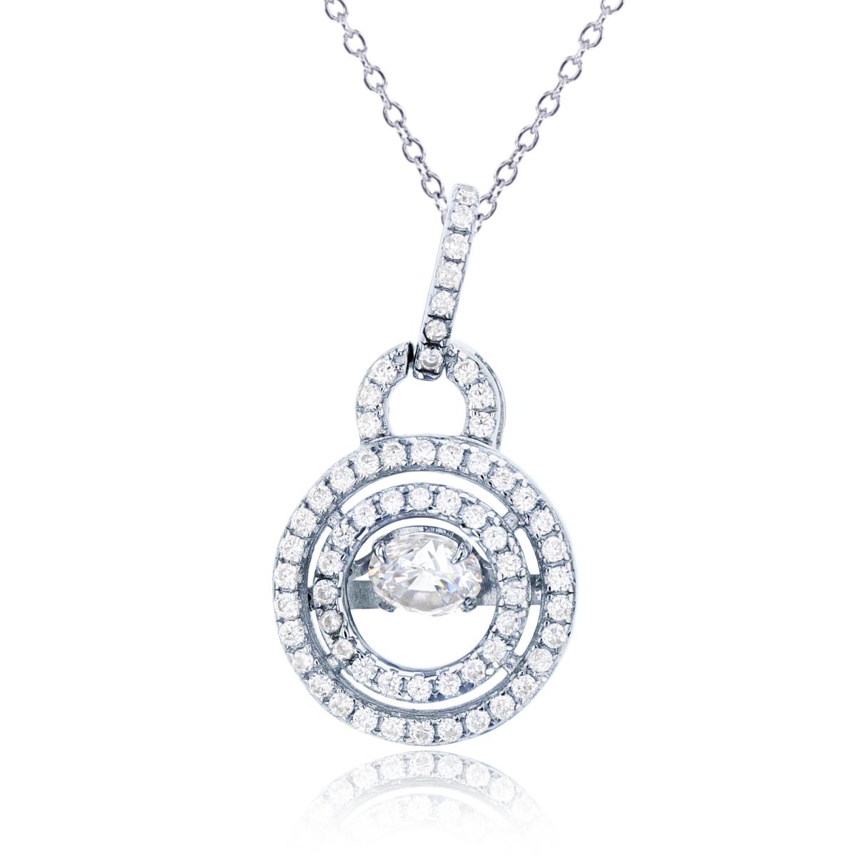 Sterling Silver Rhodium CZ Rnd Dancing Basket in Double Circle 18"Necklace