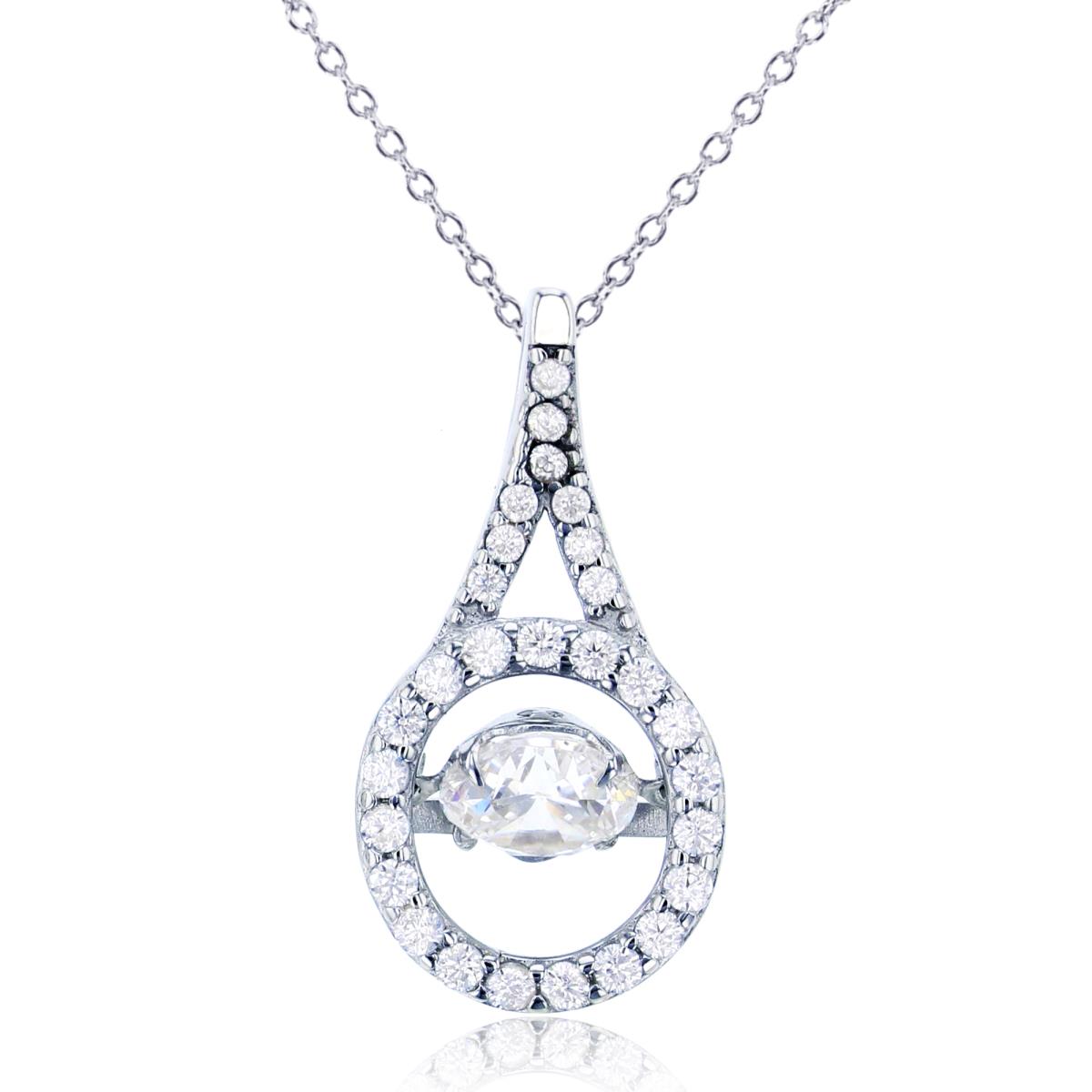 Sterling Silver Rhodium Rnd CZ Circle with 6mm Dancing Basket 18"Necklace