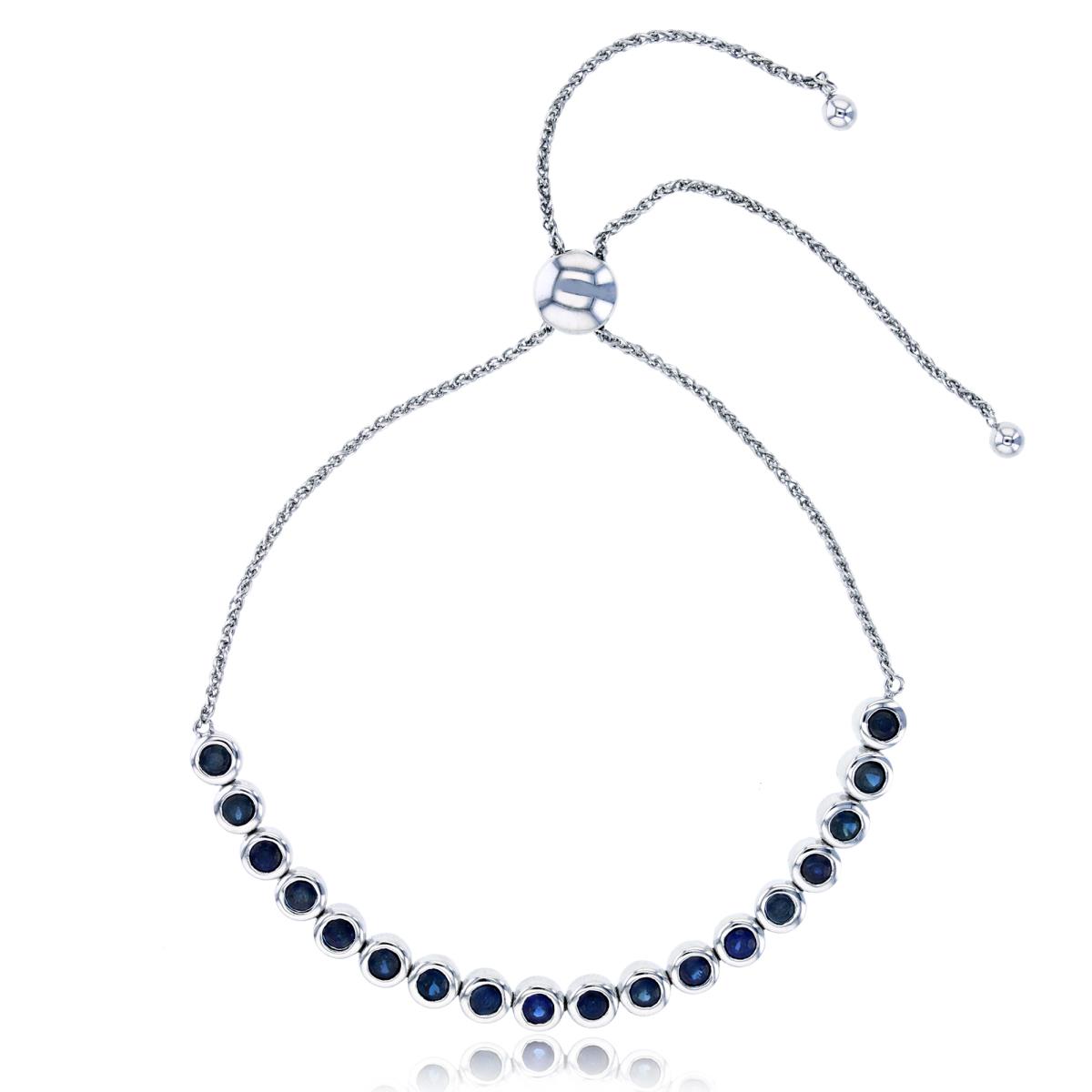 14K White Gold 18-Rnd Blue Sapphire Bezel Flexi Adjustable Bolo Bracelet