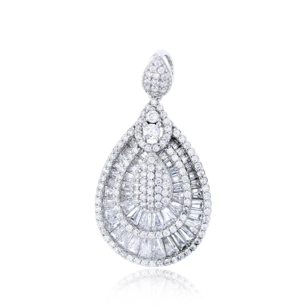 Sterling Silver Rhodium Rnd/TB CZ Cluster Double Halo PS-shape Pendant