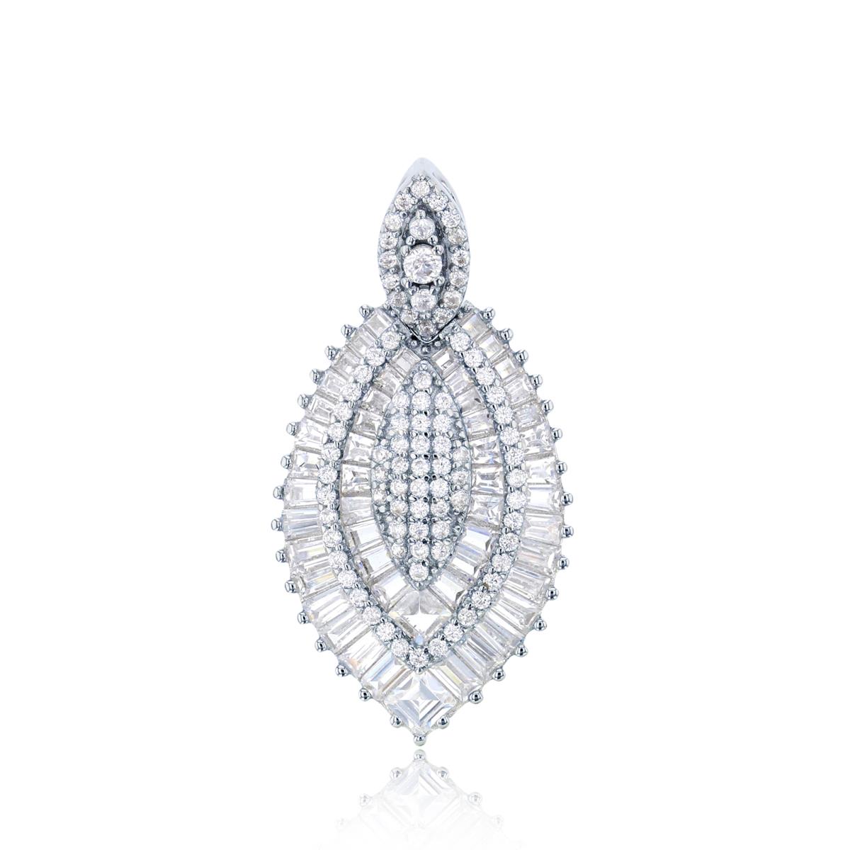 Sterling Silver Rhodium CZ Rnd/SB/TB Cluster Double Halo MQ-shape Pendant