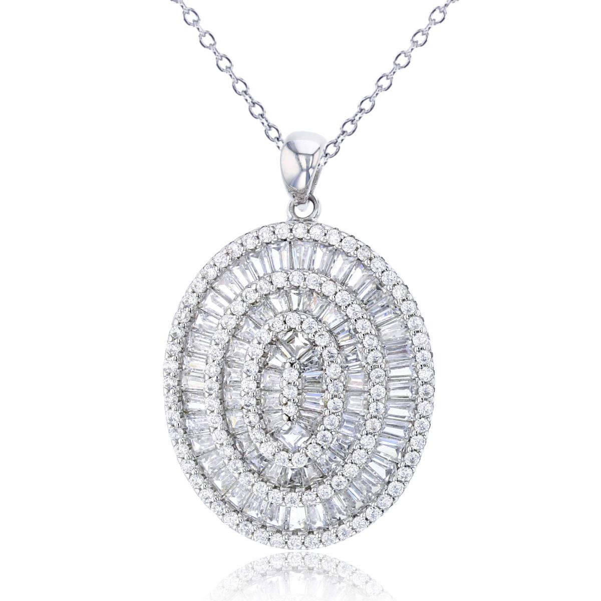 Sterling Silver Rhodium CZ Rnd/TB/PR  Multirow Oval 18"Necklace