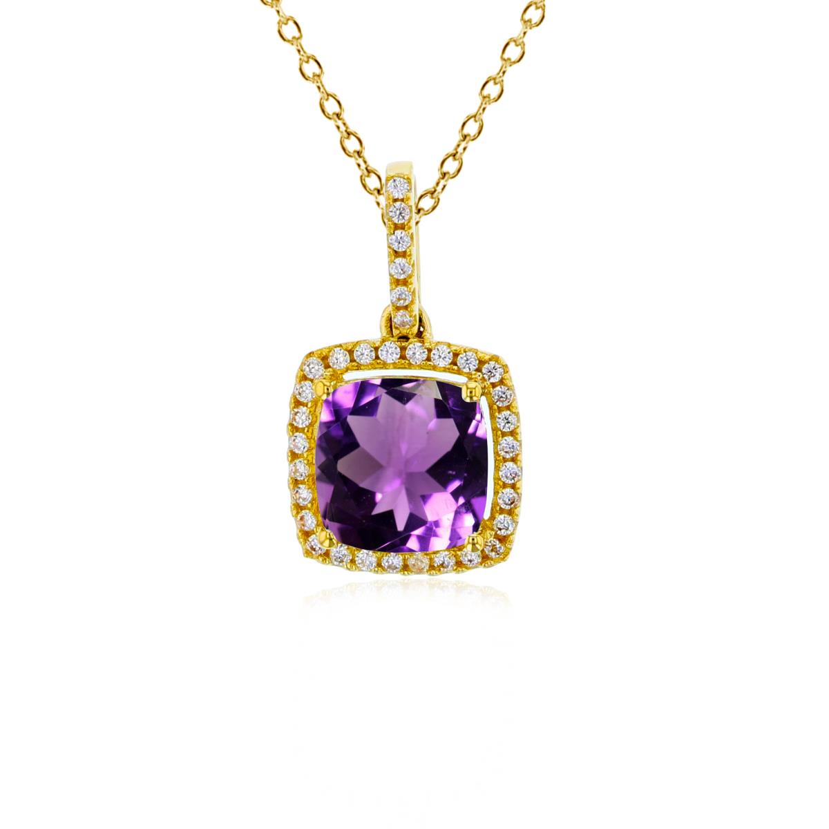 Sterling Silver Yellow 7mm Cushion Amethyst & 1mm Rnd Cr White Sapphire Halo 18" Necklace