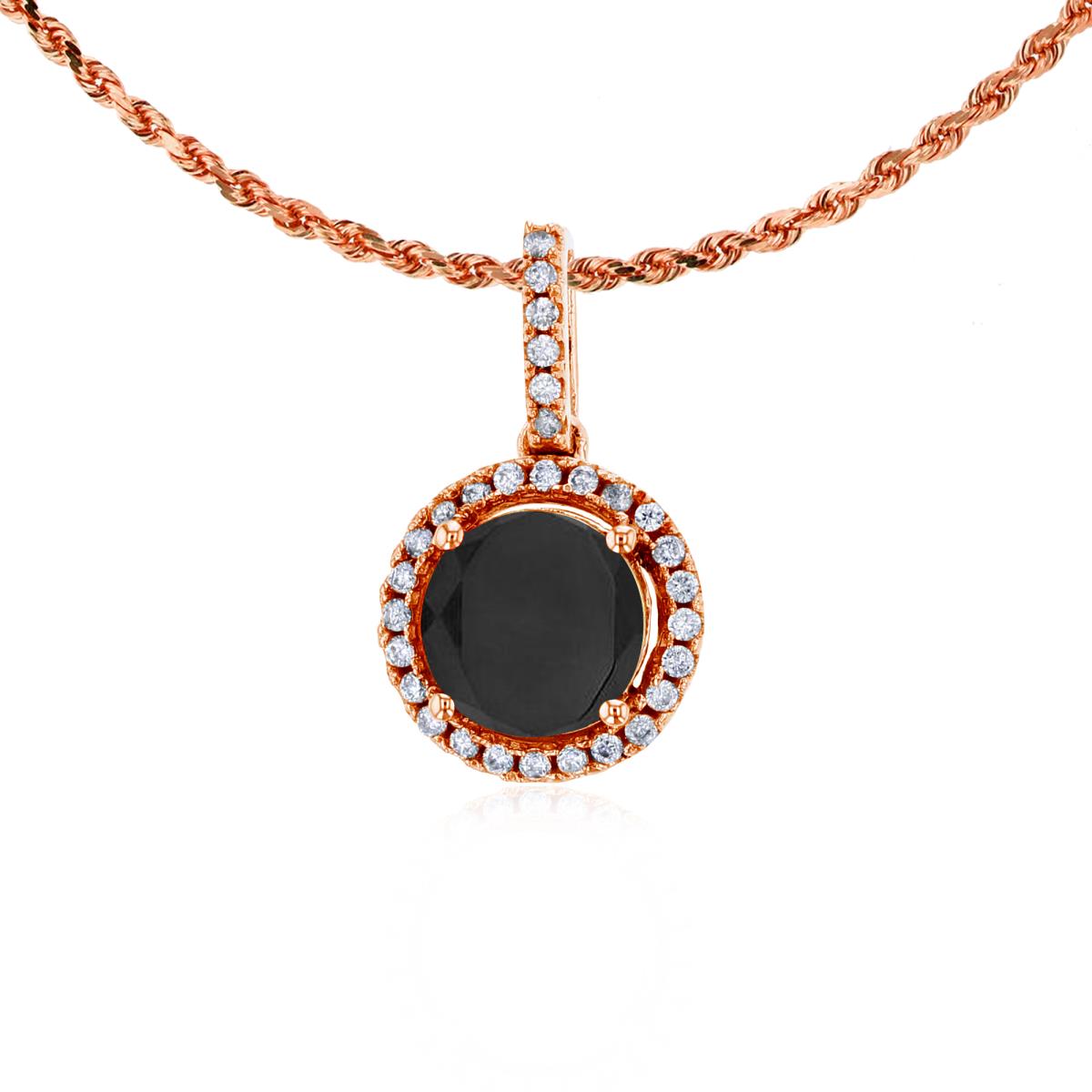 14K Rose Gold 7mm Round Onyx & 0.15 CTTW Round Diamonds Halo 18" Rope Chain Necklace