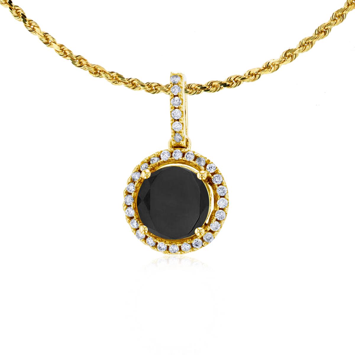10K Yellow Gold 7mm Round Onyx & 0.15 CTTW Round Diamonds Halo 18" Rope Chain Necklace