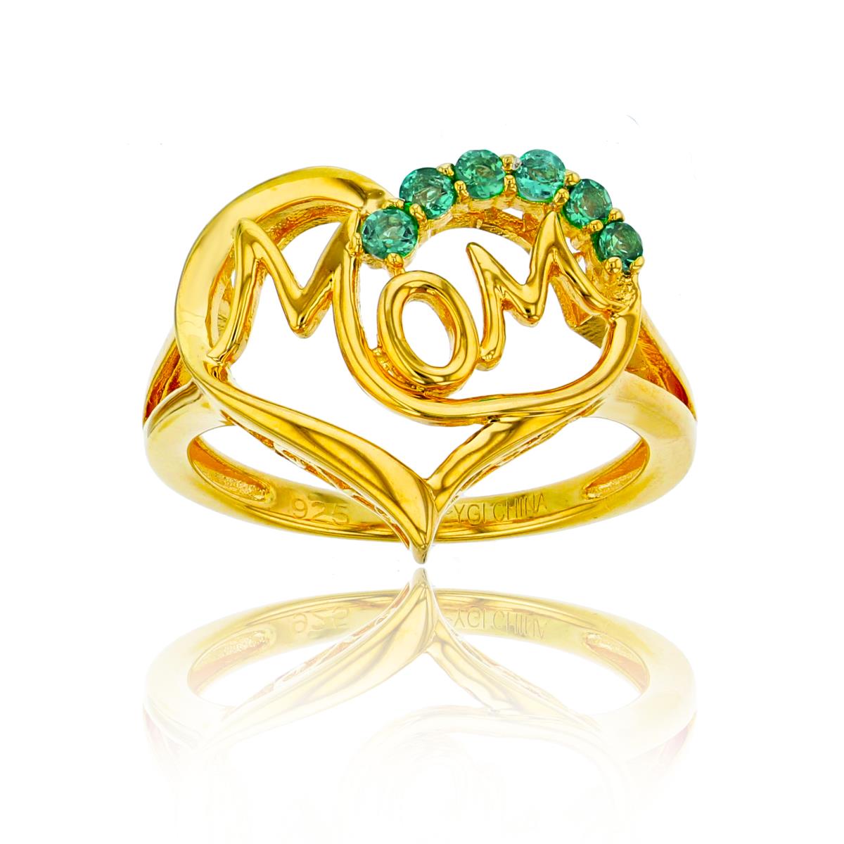 Sterling Silver Yellow 2mm Rnd Created Emerald "MOM" Heart Ring