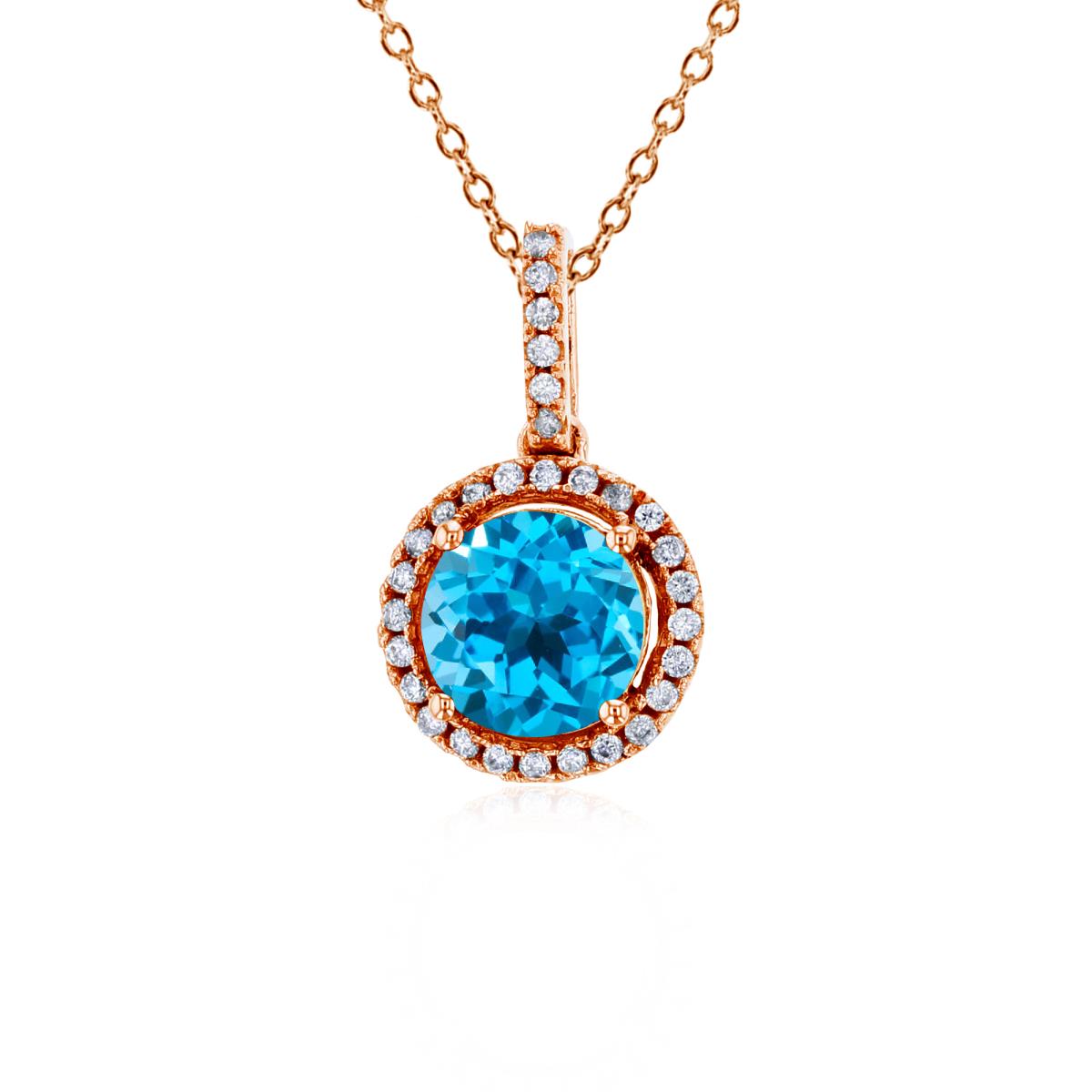 Sterling Silver Rose 7mm Round Swiss Blue Topaz & 1mm Round Cr White Sapphire Halo 18" Necklace